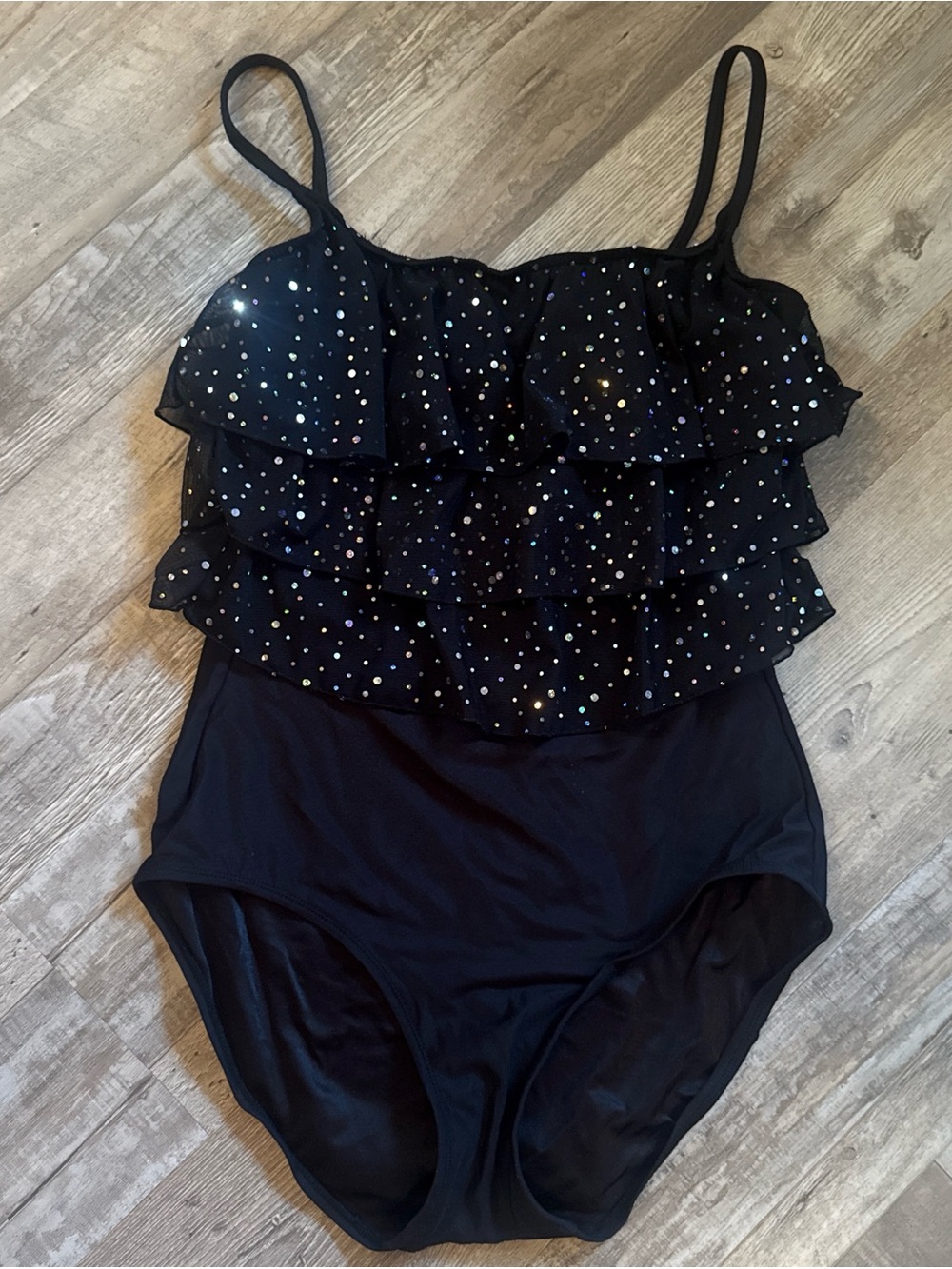 Longitude Black with Iridescent Accent Bodysuit size 12